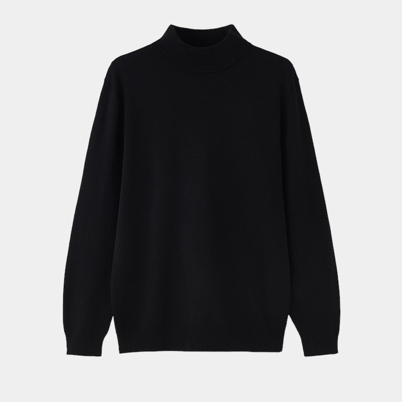 Men's plain ribbed mock neck sweater with long sleeves and ribbed trims