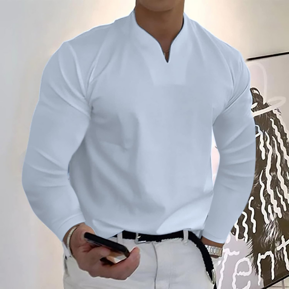 Men's Long Sleeve Polo Shirt, V-Neck Quick-Dry Casual Smart Polo Regular Fit