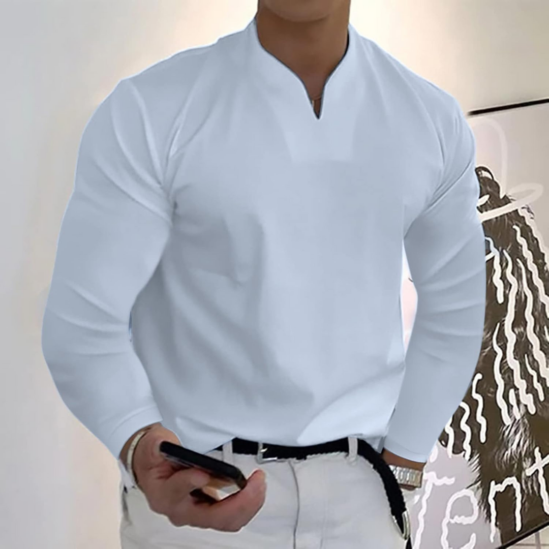 Men's Long Sleeve Polo Shirt, V-Neck Quick-Dry Casual Smart Polo Regular Fit