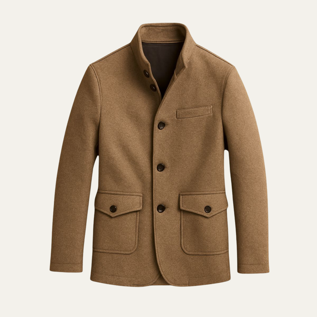 Men's tailored coat with stand collar and flap pockets