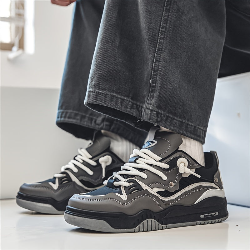 Men's lace-up trainers with chunky soles and geometric panel design