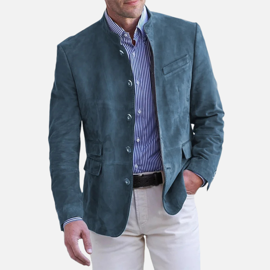 Men's long-sleeve button jacket with Mandarin collar and flap pockets