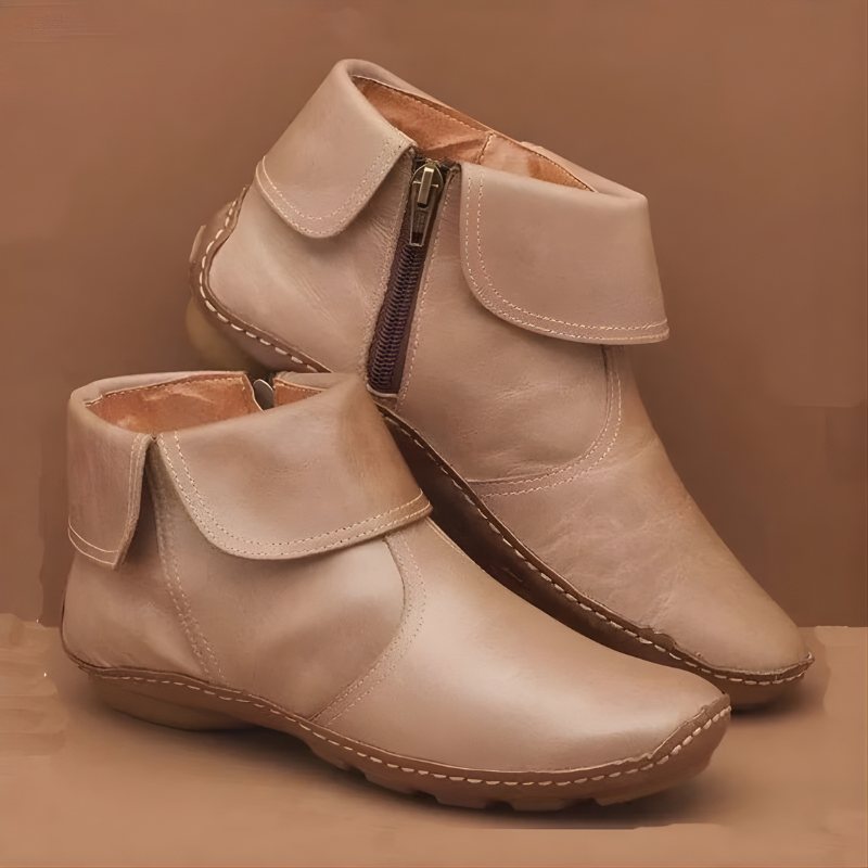 Ankle boots with foldover collars, side zips and rounded toes