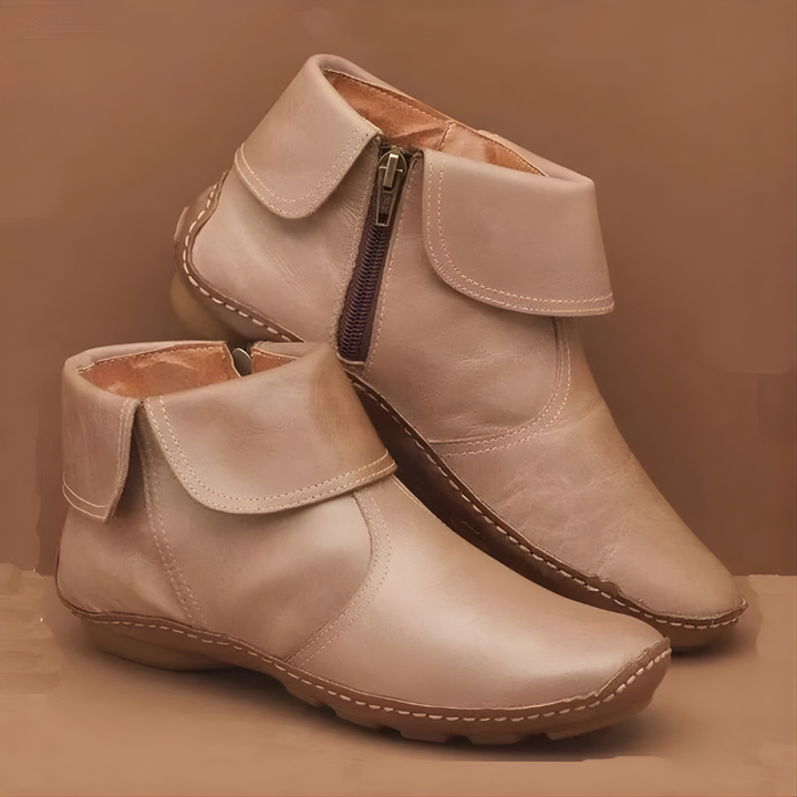 Ankle boots with foldover collars, side zips and rounded toes