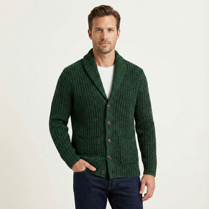 Men's chunky knit shawl collar cardigan
