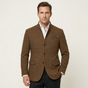 Men's herringbone single-breasted blazer jacket with stand collar and button fastening