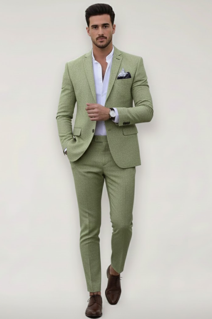 Men's Slim Fit Suit Set, Tailored Spring Blazer & Tapered Trousers for Business & Formal Wear