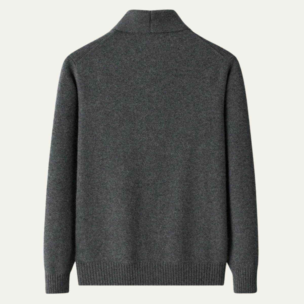 Men's shawl collar button cardigan with long sleeves, ribbed trims and front pockets