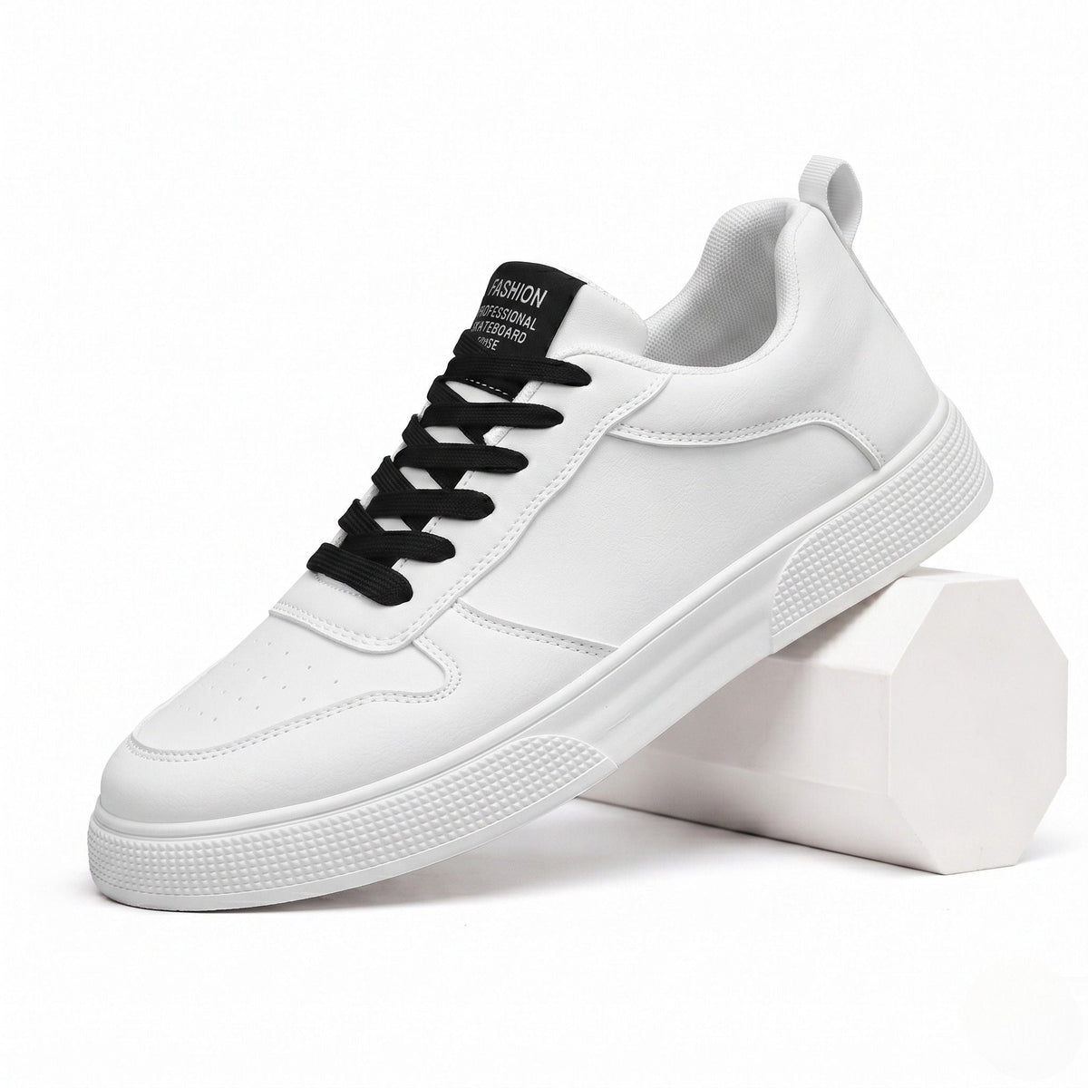 Low lace-up trainers with stitched panels, round toes and flat textured soles