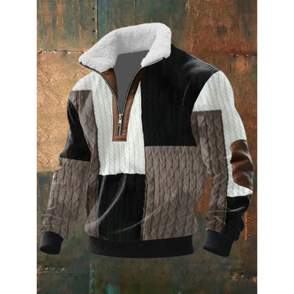 Men's textured half-zip sweater with mock neck, long sleeves and ribbed trims