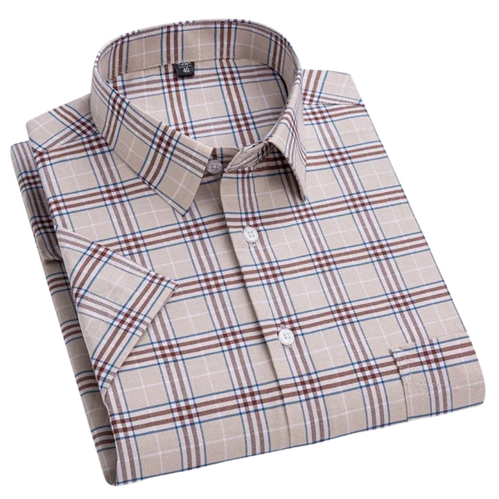 Men's Short Sleeve Cotton Shirt, Slim Fit Breathable Button-Down Casual Summer Shirt