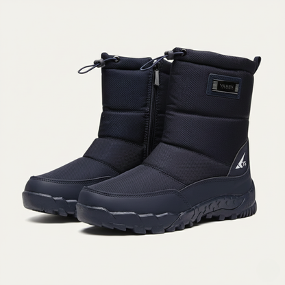 Men's padded winter snow boots with side zip, drawcord cuffs and deep tread soles