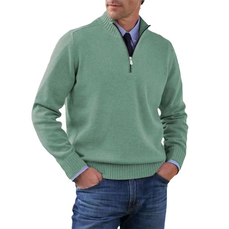 Men's plain half-zip sweater with ribbed mock neck