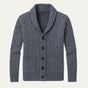 Men's textured shawl collar cardigan with button front and patch pockets