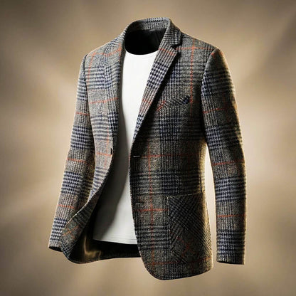 Men's checked blazer with notched lapels, long sleeves and button fastening