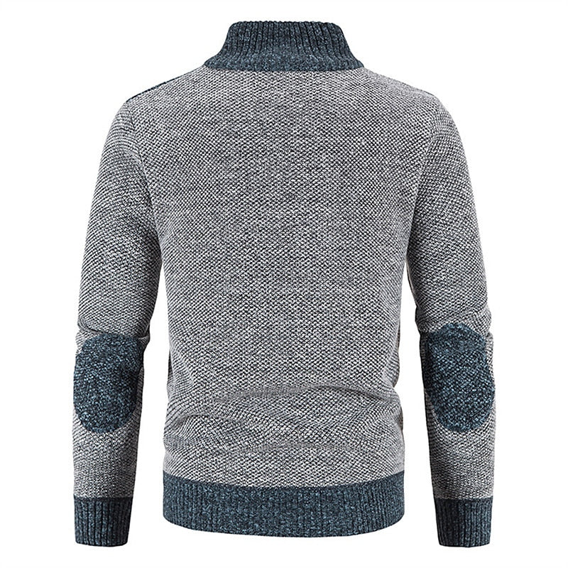 Men's textured zip jacket with stand collar, geometric panels and long sleeves