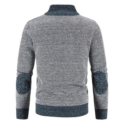 Men's textured zip jacket with stand collar, geometric panels and long sleeves