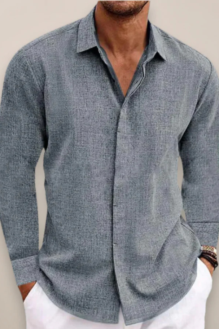 Men's Long Sleeve Linen Shirt, Button-Up Classic Casual Summer Shirt, Breathable