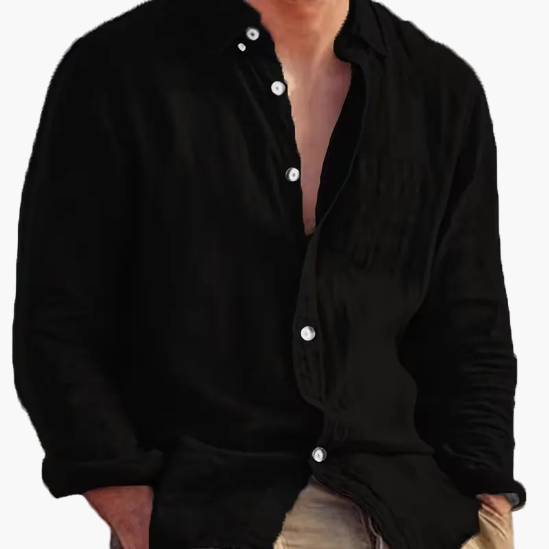 Men's long-sleeve textured button shirt with collar and chest pocket