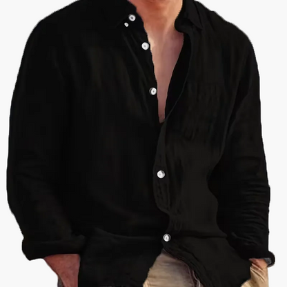 Men's long-sleeve textured button shirt with collar and chest pocket