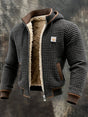 Men's textured quilted hooded jacket with full-zip front and plush contrasting lining