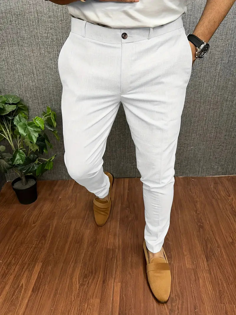 Men's slim tapered trousers with button waist