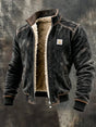 Warm-lined men's aviator jacket with stand collar, zip front and ribbed trims