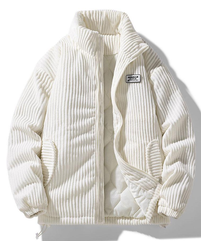 Ribbed padded jacket with high collar, zip front and adjustable hem