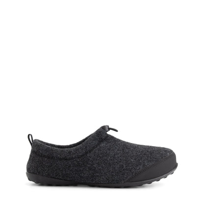 Dark grey unisex house slippers with toggle fastening and textured black soles