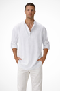 Men's Linen Henley Shirt, Long Sleeve Casual Collarless Summer Shirt, Breathable