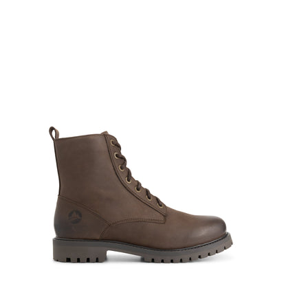 Dark brown lace-up ankle boots with side zips and lug soles