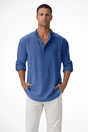 Men's Linen Henley Shirt, Long Sleeve Casual Collarless Summer Shirt, Breathable