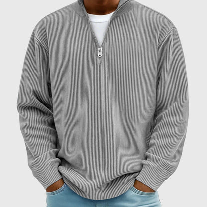 Men's textured ribbed jumper with mock neck and half-zip front