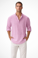 Men's Linen Henley Shirt, Long Sleeve Casual Collarless Summer Shirt, Breathable