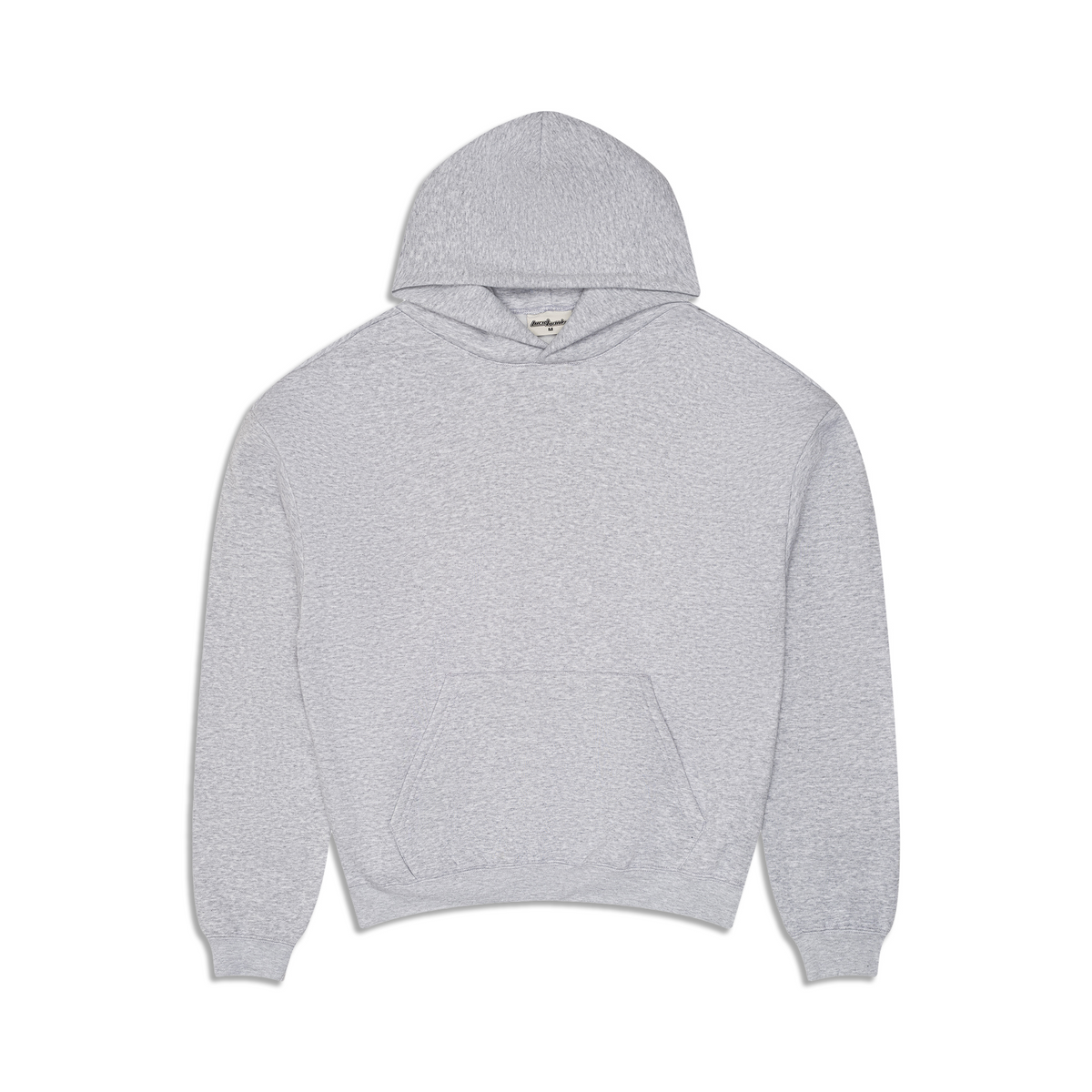 Grey unisex hoodie with a hooded neckline and long sleeves