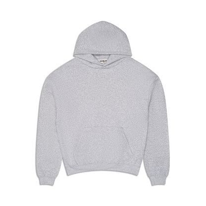 Grey unisex hoodie with a hooded neckline and long sleeves