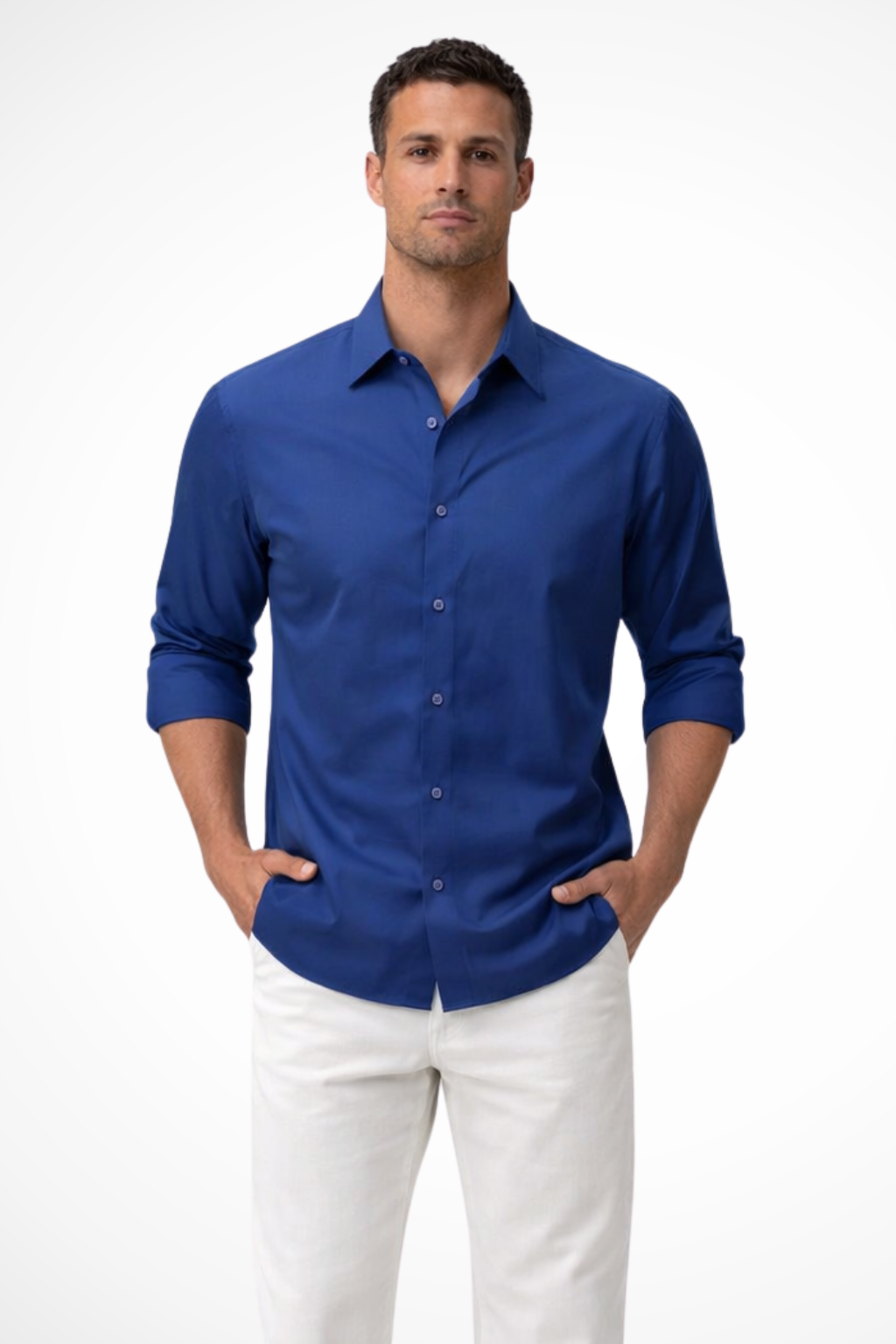 Men's Long Sleeve Casual Shirt, Button-Up Classic Smart Everyday Shirt, Structured Collar