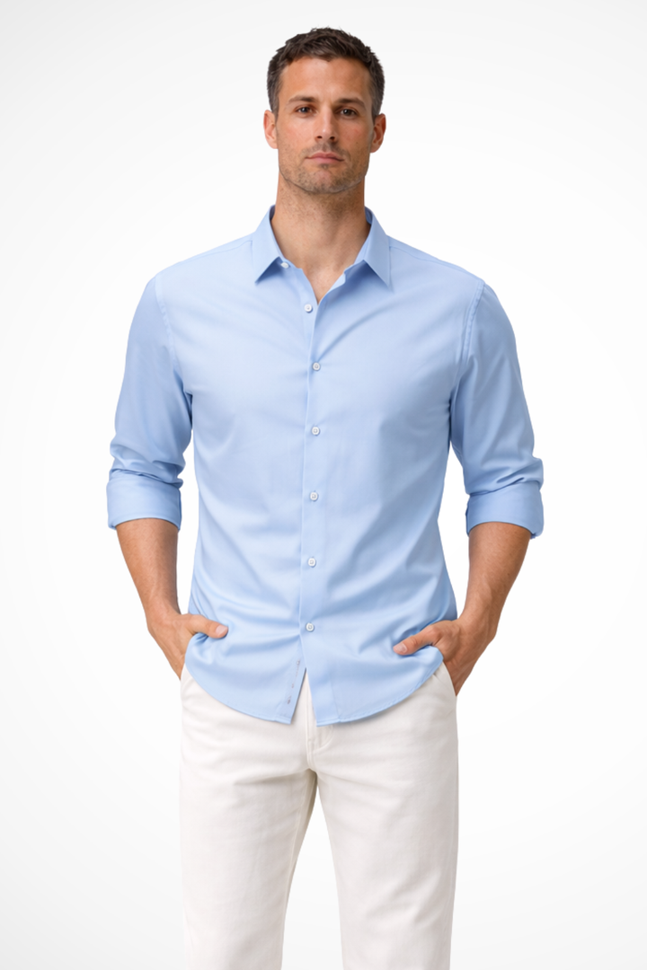 Men's Long Sleeve Casual Shirt, Button-Up Classic Smart Everyday Shirt, Structured Collar