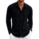 Men's Long Sleeve Linen Shirt, Button-Down Breathable Cotton Blend Summer Shirt with Lapel Collar