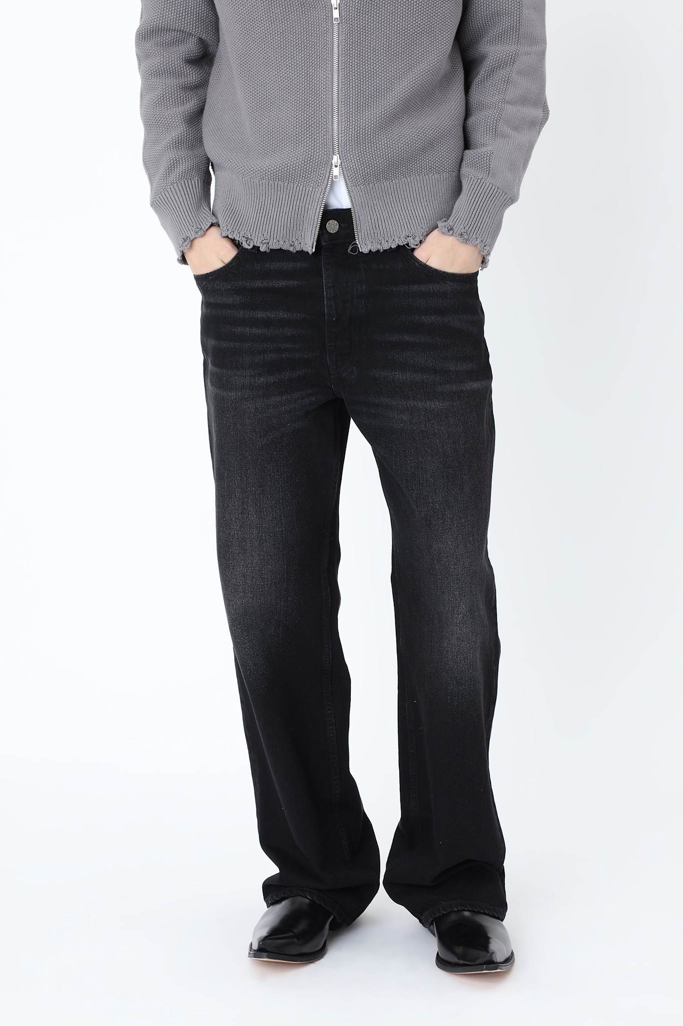 Women's black straight-leg jeans with high rise and five-pocket design