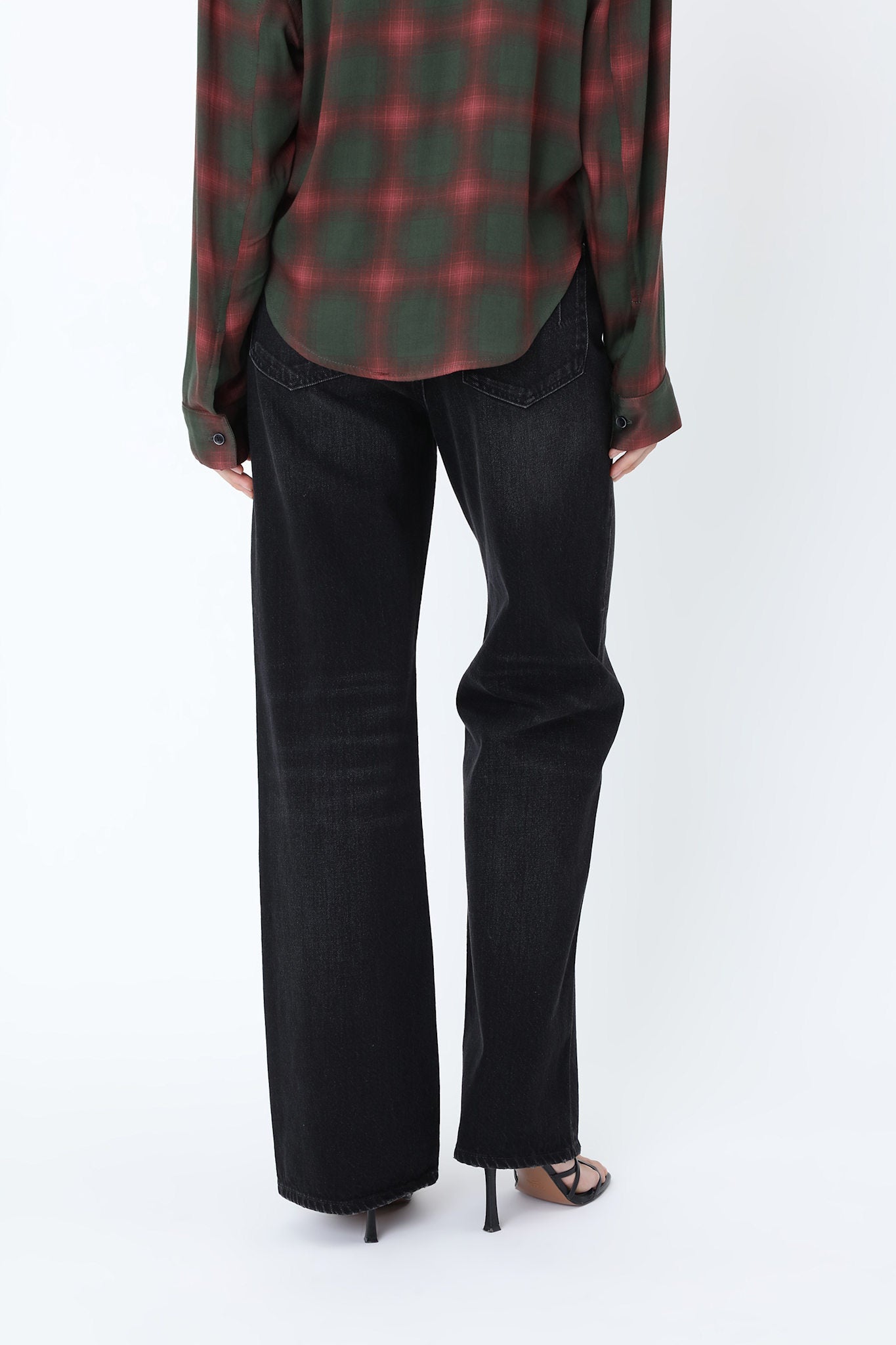 Women's black straight-leg jeans with high rise and five-pocket design
