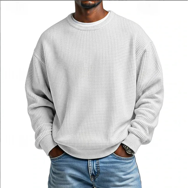 Men's textured crew neck sweatshirt with long sleeves and ribbed trims