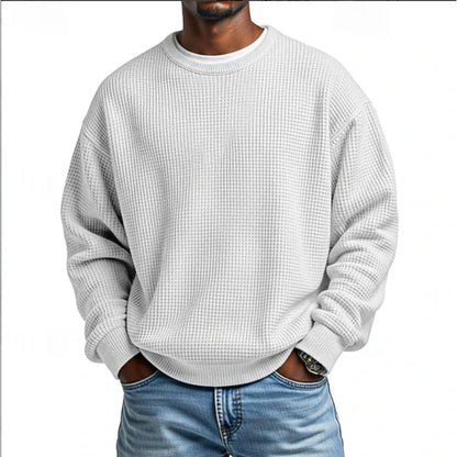 Men's textured crew neck sweatshirt with long sleeves and ribbed trims