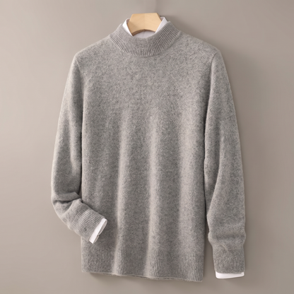 Unisex mock neck knit sweater with long sleeves and ribbed trims