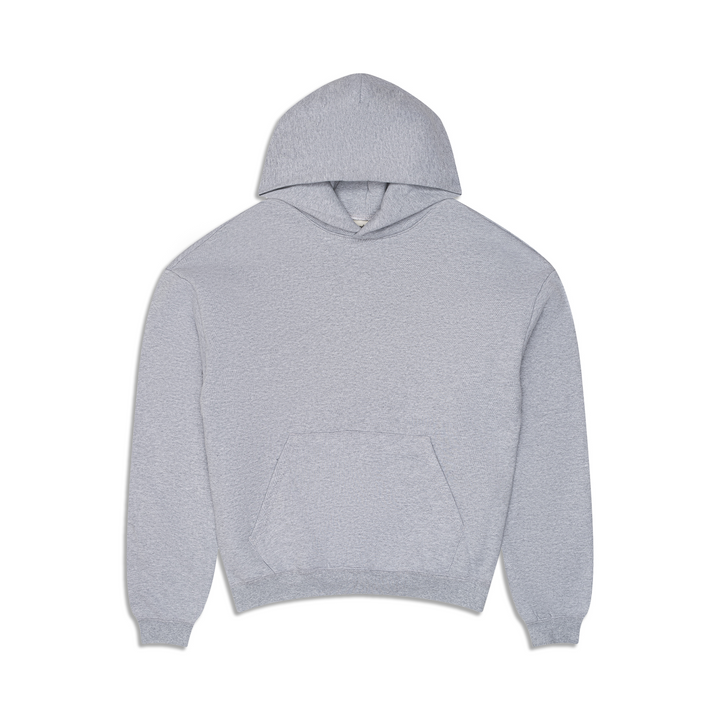 Unisex heather grey 600 GSM hoodie with long sleeves