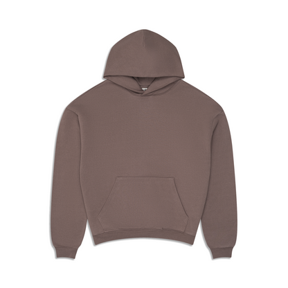 Brown long-sleeve pullover hoodie with hood and front kangaroo pocket