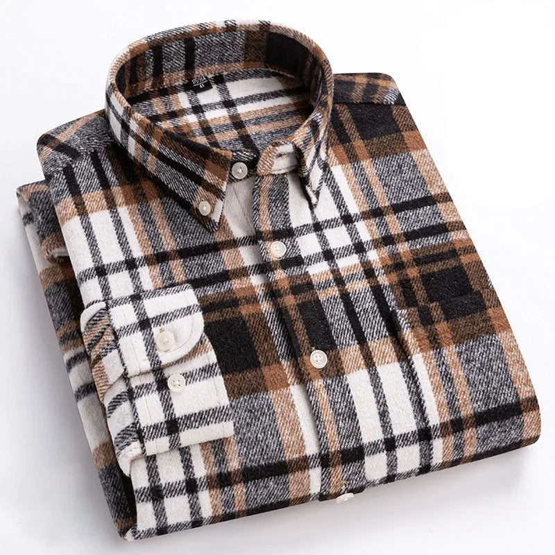 Long-sleeve checked flannel shirt with button-down collar and chest pocket