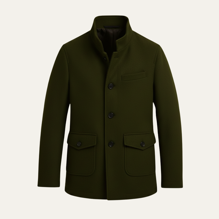 Men's tailored coat with stand collar and flap pockets