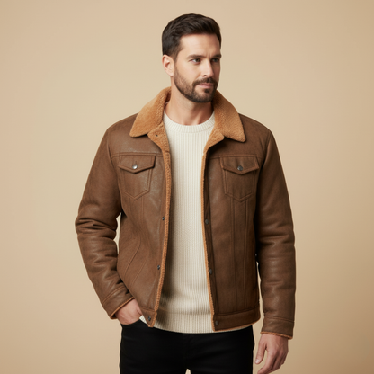 Men's sherpa lined suede jacket