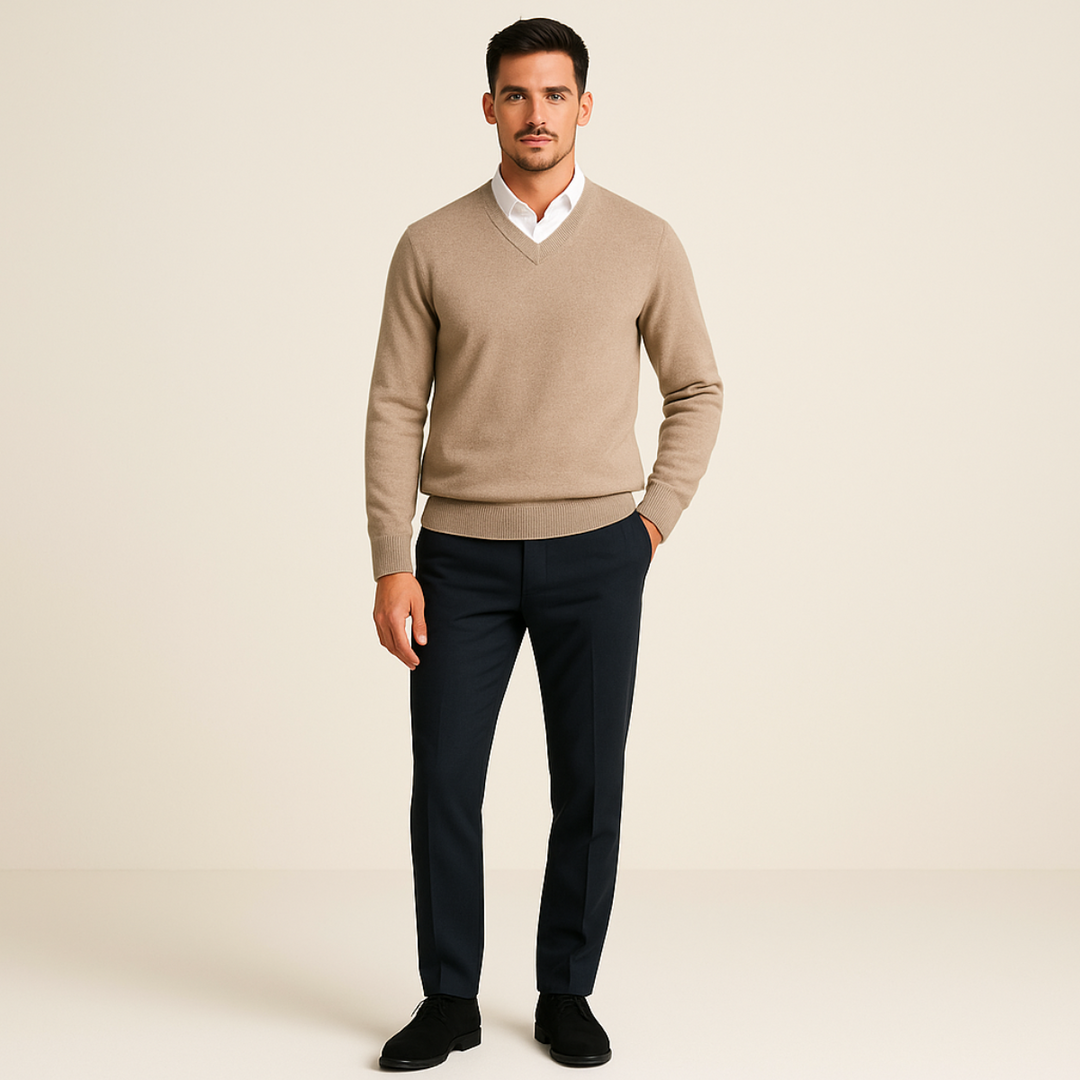Men's V-neck jumper with ribbed trims